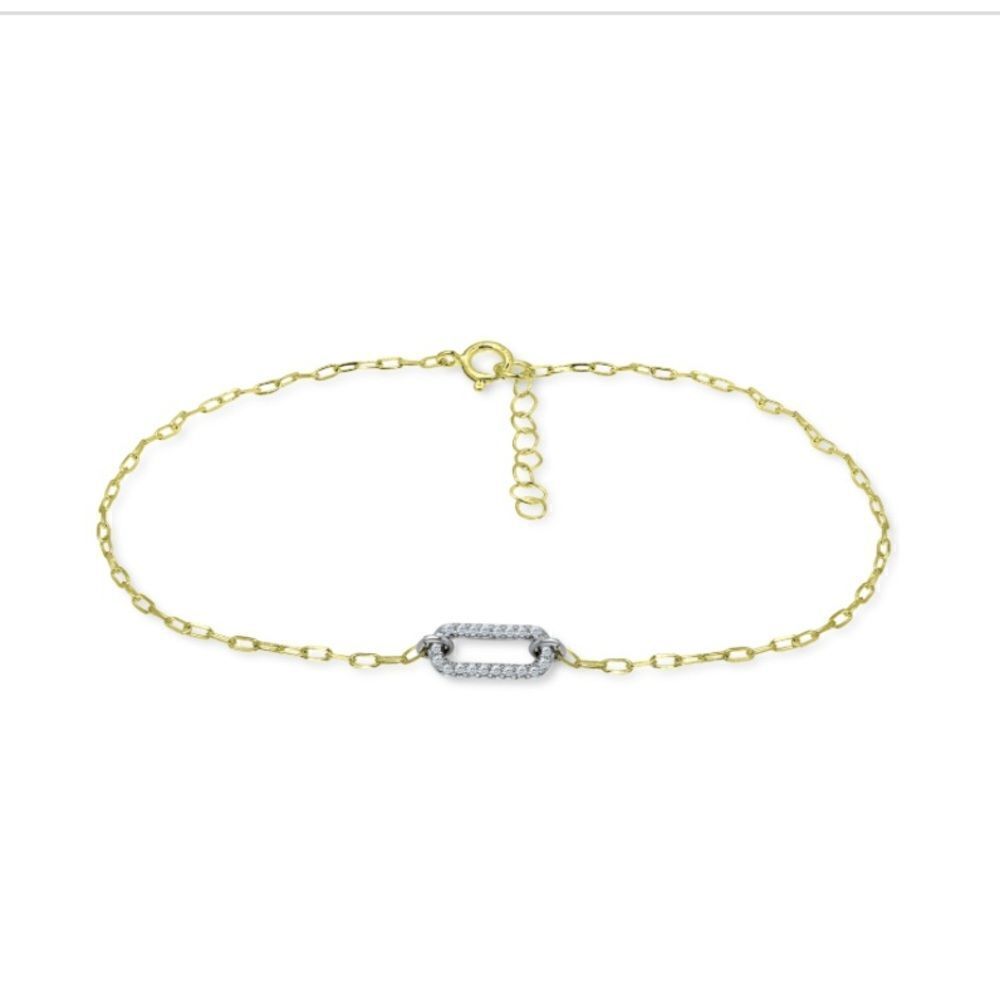 NWT Giani Bernini CZ Pave Link Ankle Bracelet in Sterling Silver & 18k GoldPlate